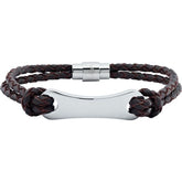 Stainless Steel 3 mm Dark Brown Leather 8 1/2" Bracelet
